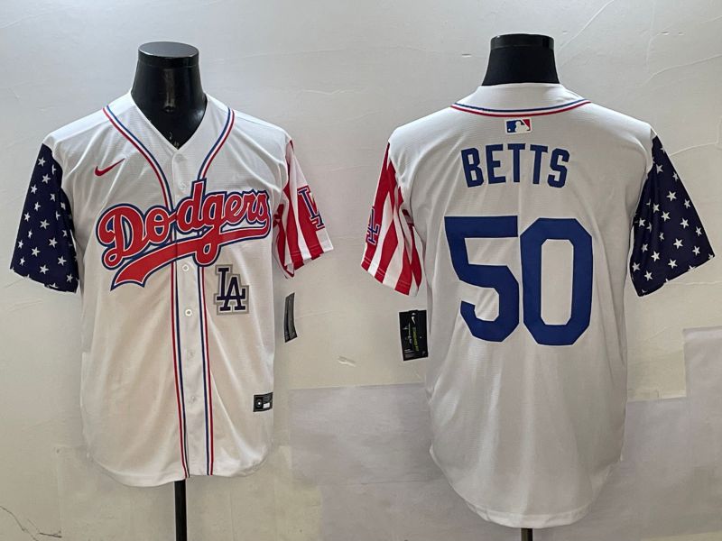 Men Los Angeles Dodgers #50 Betts White a generation of national flags Joint name 2025 Nike MLB Jersey style 1